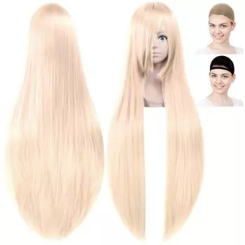 CaseEden Cosplay Milky WIG6123 Парик, Премиум, Гладкий, Длинный, Прямой, 100 см, Золотой, золотой
