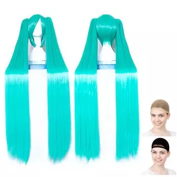 CaseEden Cosplay Wig Cosplay Wig with Vance VOCALOID Hatsune Miku Long 120cm Emerald Green Green Blue Green White Merche Wig Net Set of 2