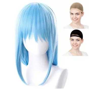 Парик для косплея CaseEden «Когда я переродился в слизь» Tensura Rimuru Tempest Rimuru Tempest Slime Short Light Blue Light Blue White Merche Wig