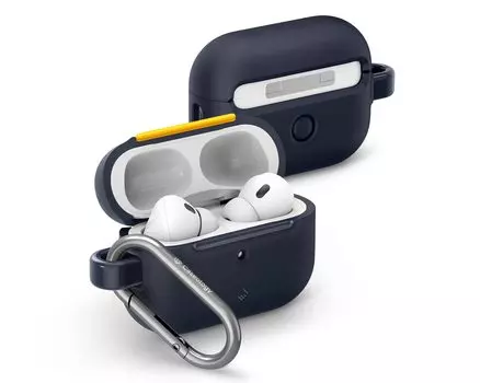 Caseology Совместимый чехол для AirPods Pro 2-го поколения TPU Силиконовое покрытие Яркий цвет Прочный карабин в комплекте NanoPop Черничный темно-синий -