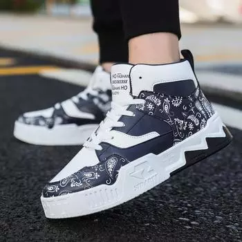 Cashew flower Guochao high-top thick baseplate shoes men s 2024 spring new trend versatile youth sports and leisure shoes 39 синий