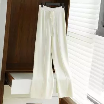 Cashmere Casual Thickening High Waist Clouds Loose Pants Milk White S