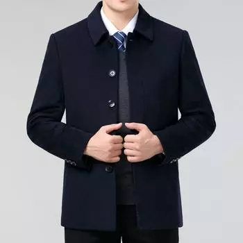 Cashmere coat men s lapel winter down liner thickened button coat middle-aged and elderly dad s woolen jacket 170