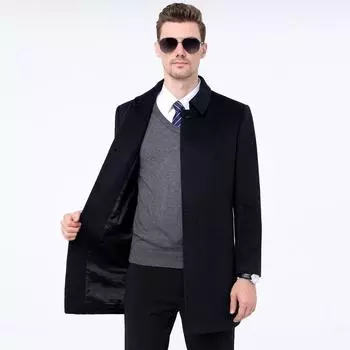 Cashmere coat men s winter business casual lapel middle-aged and elderly dad medium-length wool coat 170