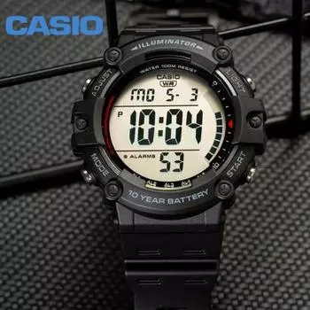 Casio, 10-летняя батарея, большие дайверские военные часы, водонепроницаемые электронные наручные часы + оригинальный чехол и корейское руководство, черные