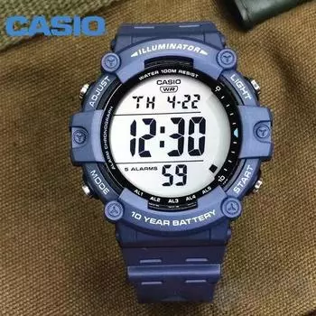 Casio, 10-летняя батарея, большие размеры, дайверские военные часы, водонепроницаемые электронные наручные часы + оригинальный чехол и корейское руководство, синие