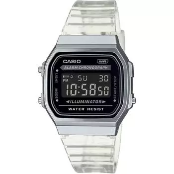 Casio Цифровые часы CASIO Vintage Series A168XES-1B мужские женские детские серебристые прозрачные с черным перевернутым ЖК-дисплеем модель Overseas