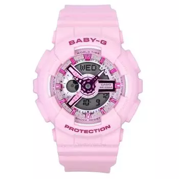 Casio Baby-G аналоговые цифровые розовые ремешок из смолы розовый циферблат кварцевые женские часы BA-110YK-4A 100M розовый