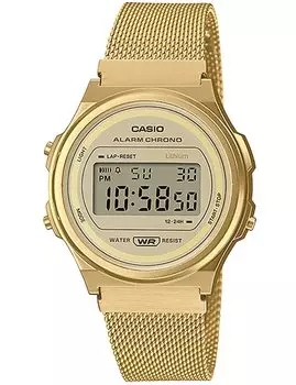 CASIO Casio Casio Стандартные винтажные часы унисекс классические кварцевые цифровые сетчатые золотые A171WEMG-9A [Товар]