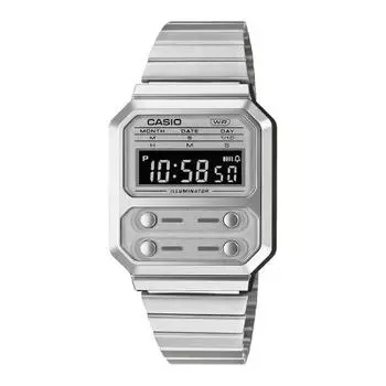 Casio CASIO цифровые часы Reprint Design A100WE-7B мужские Overseas модель серебристо-серый