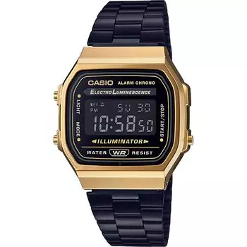 [Casio] CASIO цифровые часы Standard A168WEGB-1B мужские женские черные x золотые черные инвертированные ЖК-дисплеи зарубежная модель [параллельный импорт]