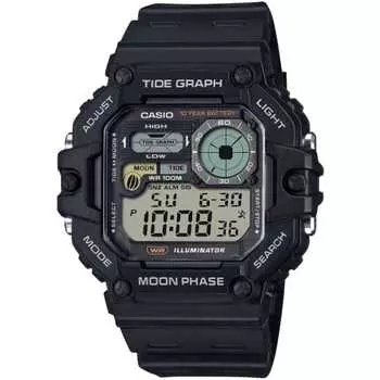 Casio CASIO цифровые мужские часы с графиком приливов и функцией отображения данных о Луне WS-1700H-1AV черные Overseas модель
