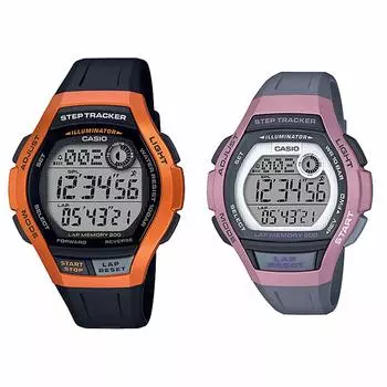 [Casio] CASIO Pedometer Equipped with Pair BOX Pair Watch SPORTS GEAR Sports Gear Digital Jogging Running Orange x BlackPastel Pink x Gray