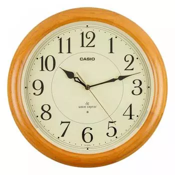 Настенные часы CASIO Radio Wave Brown Диаметр 34 см Аналоговые деревянные рамки Всегда включена секундная стрелка останавливается ночью IQ-1150NJ-7JF