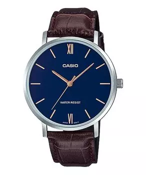 [Casio] CASIO Quartz Men s Watch MTP-VT01L-2B Navy x Brown Leather Band Overseas Model [Parallel Import]
