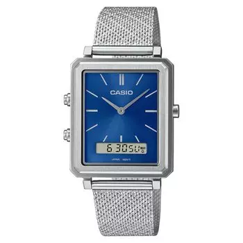 [Casio] CASIO Standard Ana-Digi Rectangular Face Men s Watch MTP-B205M-2E Stainless Steel Mesh Band Blue