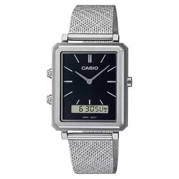 [Casio] CASIO Standard Ana-Digi Rectangular Face Men s Watch MTP-B205M-1E Stainless Steel Mesh Band Black