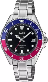 [Casio] CASIO Standard Analog Watch MDV-10D-1A3V Boys Women s Girls Blue x Red Bezel Metal Band Overseas Model [Parallel Import]