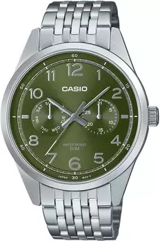 [Casio] CASIO Standard Quartz Men s Watch MTP-E340D-3AV Multi Calendar 7 Row Belt Silver x Olive Green