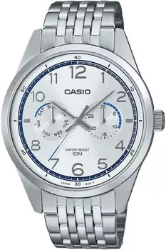 [Casio] CASIO Standard Quartz Men s Watch MTP-E340D-7AV Multi Calendar 7 Row Belt Silver