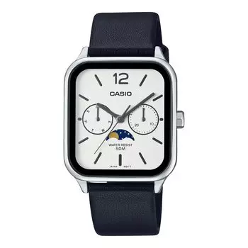 [Casio] CASIO Стандартные аналоговые мужские часы с фазами Луны MTP-M305L-7AV Черный кожаный ремешок Серебряный Overseas Модель [Параллельный импорт]