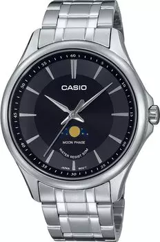 [Casio] CASIO Стандартные аналоговые мужские часы с фазами Луны MTP-M100D-1AV с круглым циферблатом и металлическим ремешком черного цвета, модель Overseas [Параллельный импорт]