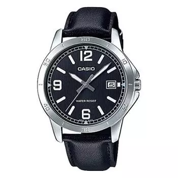 CASIO Casio Стандартные часы для детей, мальчиков, дешевые Casio Chipkashi Analog Date Silver Black Leather Leather Belt Overseas Model Men s MTP-V004L-1B