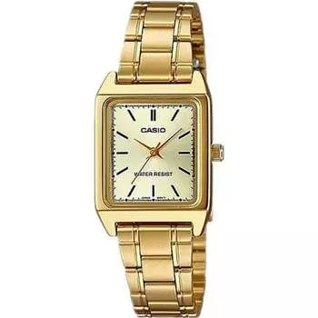 Casio CASIO Стандартные кварцевые женские часы LTP-V007G-9E с золотым металлическим ремешком, модель Overseas