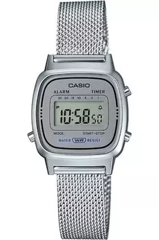 CASIO Casio Стандартные женские кварцевые цифровые часы с металлической сеткой серебристо-серые LA670WEM-7 [Товар]