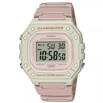 CASIO Casio Тонкие легкие водонепроницаемые квадратные цифровые квадратные детские дешевые Casio W-218HC мужские женские (Розовый Бежевый/Слоновая Кость)