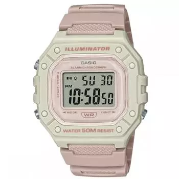 CASIO Casio W-218HC Тонкие Легкие Водонепроницаемые Квадратные Цифровые Квадратные Мужские Женские Детские Дешевые Casio (Розовый БежевыйСлоновая кость)