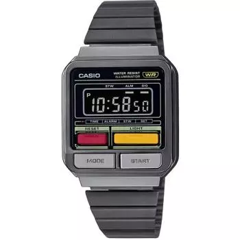 Casio Часы CASIO Digital Watch Vintage Series A120WEGG-1B Unisex с металлическим ремешком, темно-серый металлик, модель Overseas