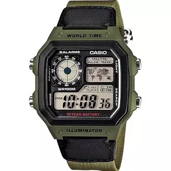 [Casio] Часы CASIO с мировым временем, цифровые, модель World Time AE-1200WHB-3BV, зеленые, зарубежная модель [продукт]