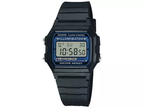 Casio Часы Collection F-105W-1AWJH мужские с черным резиновым ремешком и будильником с датой и днем, НОВЫЕ