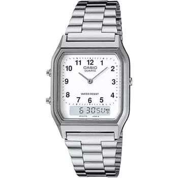 Casio Часы кварцевые CASIO ANA-DIGI Vintage Series AQ-230A-7BMQ унисекс Dual Time белые арабские цифры Overseas модель