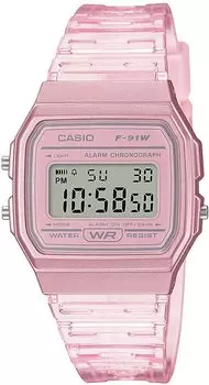 CASIO цифровые часы кварцевые унисекс дешевые Casio прозрачные розовые [Casio] F-91WS-4 [Товар]