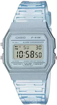CASIO цифровые часы кварцевые унисекс дешевые Casio прозрачные синие [Casio] F-91WS-2 [Товар]