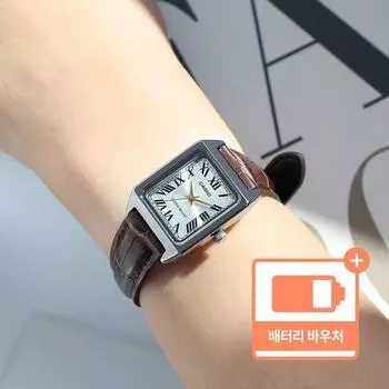 Часы Casio Classic Rectangular Square с кожаным ремешком из минерального стекла + пакет с билетом на замену батареи
