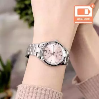 Casio Classic Round Roman Letter розового цвета женские металлические часы + пакет с билетом на замену батареи