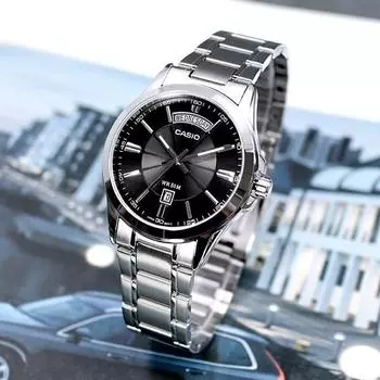 Casio Classic Slim Round Day-Date Analog Mens Fashion Metal Watch