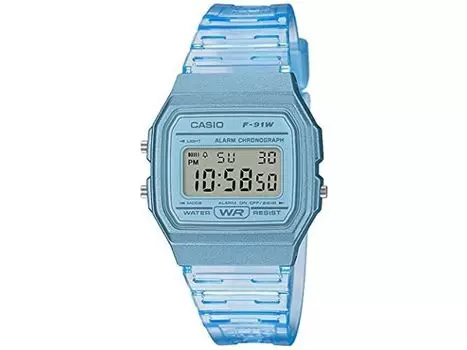 Casio Коллекция F-91WS-2JH Мужские часы Прозрачный синий блистерная упаковка светодиодная подсветка НОВЫЕ