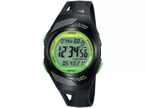 Casio Коллекция STR-300J-1AJH Мужские цифровые часы с черным и зеленым ремешком из смолы НОВЫЕ