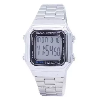 Casio Digital Stainless Steel Alarm Chrono Dual Time A178WA-1ADF A178WA-1A Мужские часы серый