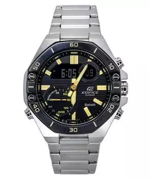 Casio Edifice Аналоговые цифровые часы для смартфона с черным циферблатом из нержавеющей стали, кварцевые часы ECB-10DB-1A9 100M для мужчин чёрный