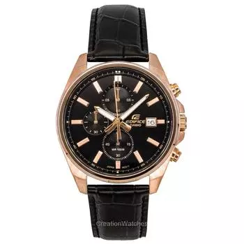 Casio Edifice Аналоговый Стандартный Хронограф Кожаный Ремешок Черный Циферблат Кварцевые EFV-610ECL-1A 100M Мужские Часы чёрный