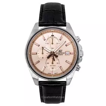 Casio Edifice Аналоговый Стандартный Хронограф Кожаный Ремешок Лососевый Циферблат Кварцевые EFV-610EL-5A 100М Мужские Часы лососевый