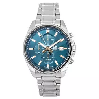 Casio Edifice Аналоговый Стандартный Хронограф Нержавеющая Сталь Бирюзовый Циферблат Кварцевый EFV-610DE-2A 100М Мужские Часы бирюзовый