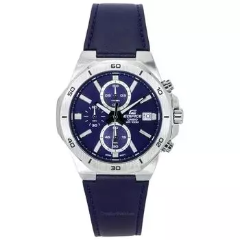 Casio Edifice Standard Chronograph Кожаный ремешок Кварцевые мужские часы с синим циферблатом EFV-640L-2A 100M синий