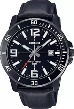 Casio Enticer Black IP Leather Band Black Dial Casual Analog Sporty Watch Black Quartz Quartz MTP-VD01BL-1BV Мужские часы, черный, Механизм.