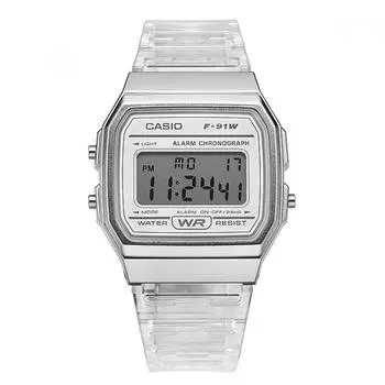 Casio F 91ws 7hdF F 91ws 7 цифровые квадратные винтажные ретро прозрачные часы для общественных мест из искусственной кожи F-91WS-7HDF